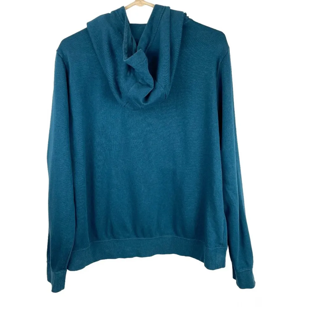 Nike Womens Logo Funnel Neck Hoodie Sweatshirt Sz Large Teal Blue Glitter - Image 3