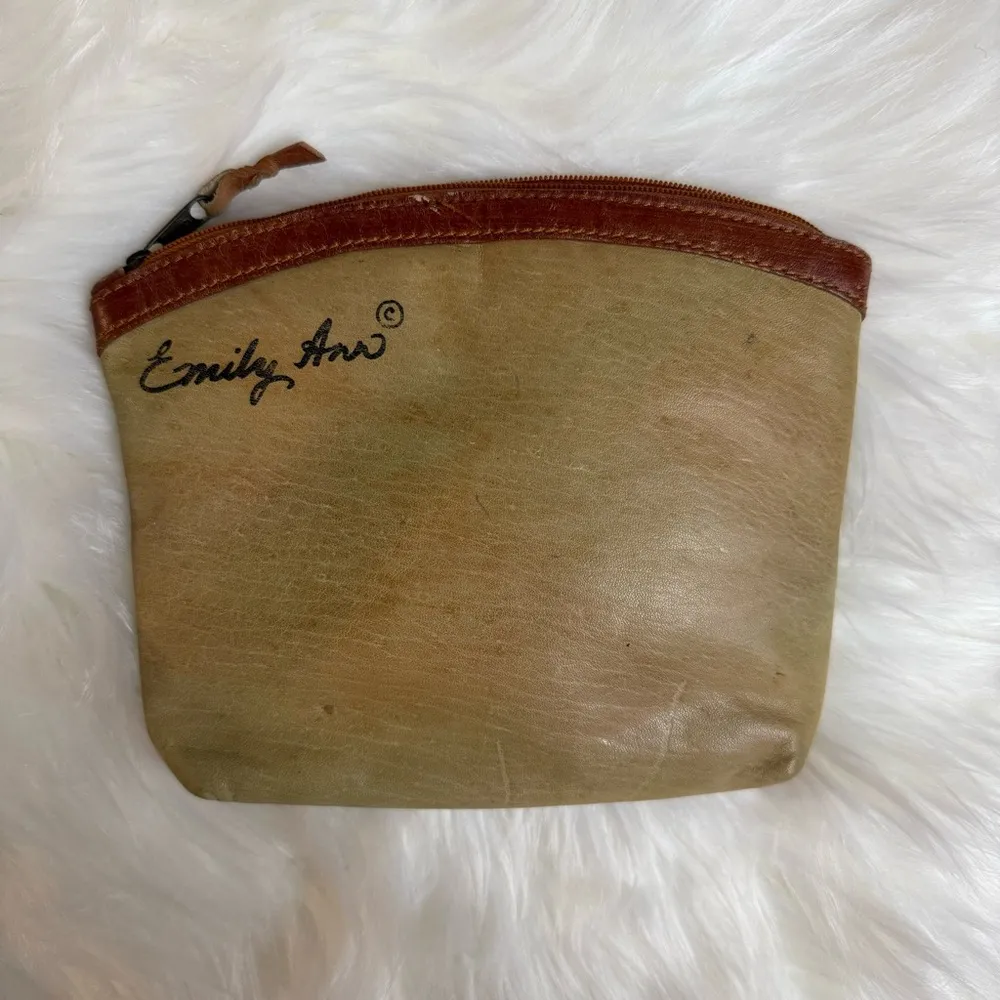 Vintage Emily Ann of Boca Raton Hand Painted Leather Makeup Bag Tan - Image 2