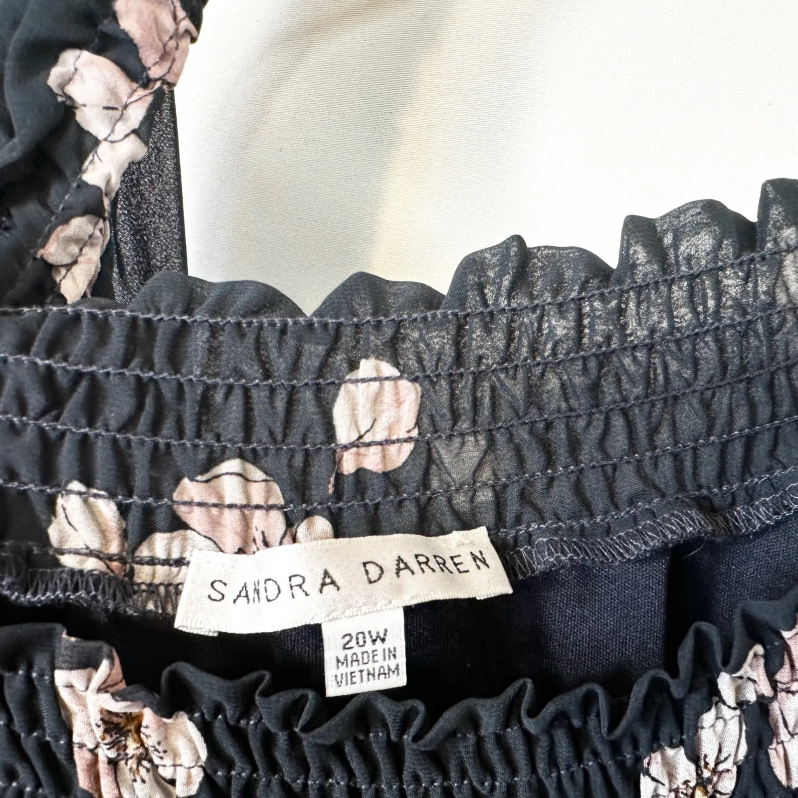 Sandra Darren Plus Size‎ 20W Dress Navy Floral Short Sleeve Smocked Midi 1284 - Image 13