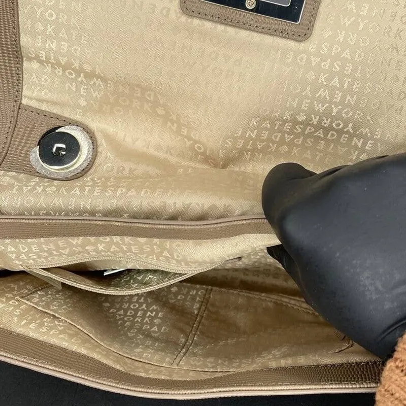 Kate Spade Rafaela Bag Marble Hill Gray Taupe Twist Lock Purse Tan - Image 4
