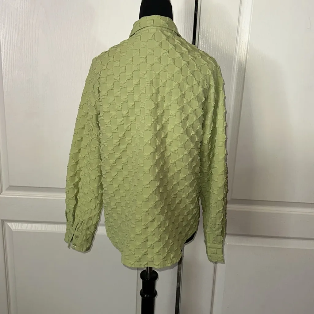 GREEN TEXTURED CHECKERED LONG SLEEVE BUTTON DOWN - Image 2