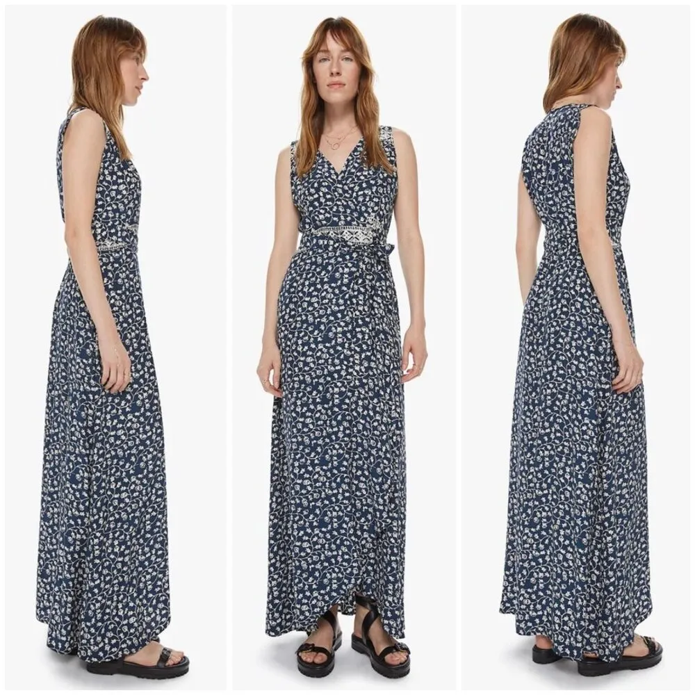 💕NATALIE MARTIN💕 Kate Maxi Wrap Dress Pomegranate Print Indigo Blue Small NWT - Image 6