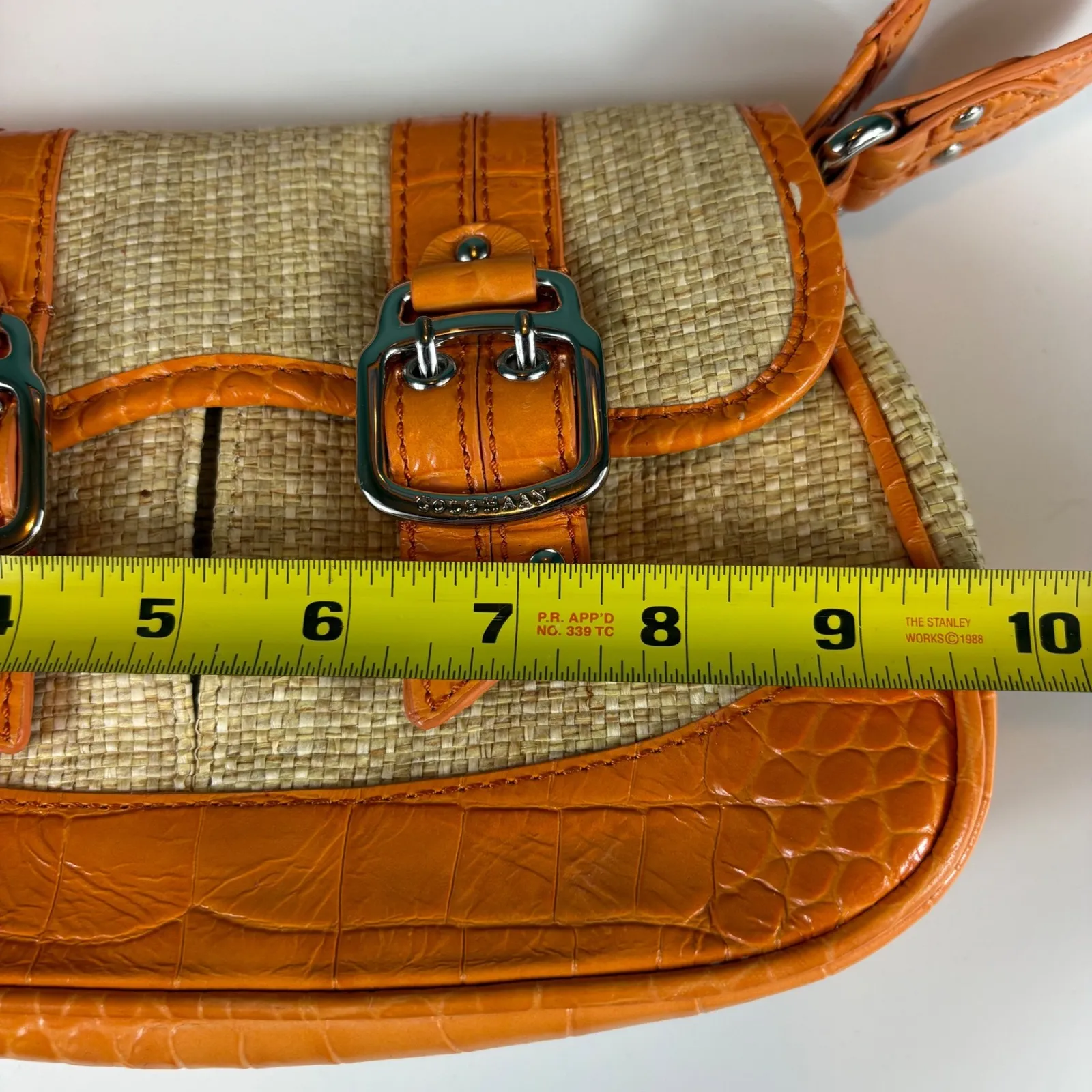 COLE HAAN‎ Amanda Straw Small Orange Leather Satchel Bag Purse NWT Y2K - Image 13