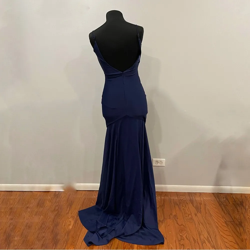 La Femme 30458 Navy Trumpet Gown Jersey 6 - Image 4