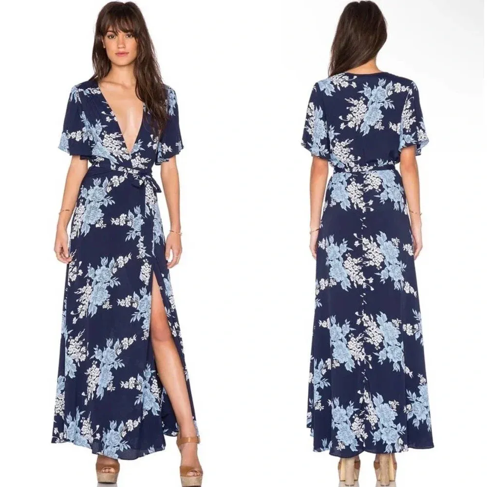 Privacy Please Plaza Floral Wrap Maxi Dress Athena Blue Size‎ US XS - Image 2
