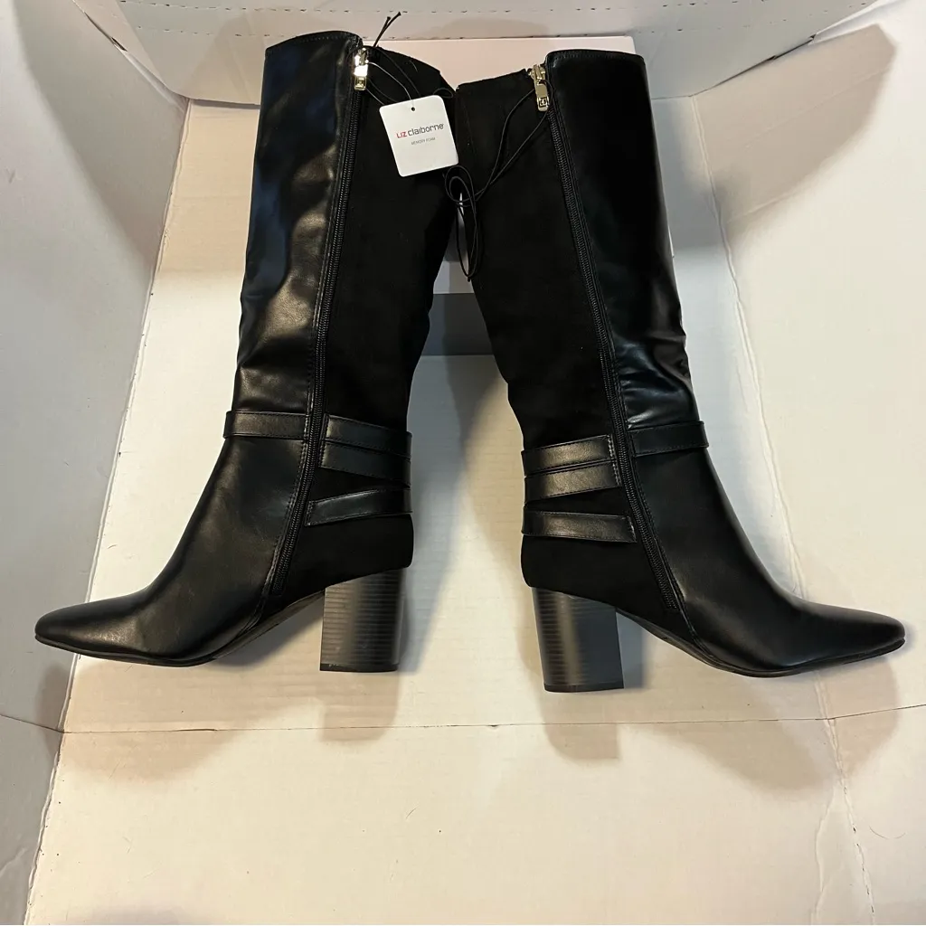 Liz Claiborne Boots Black Hemlock Block Heel Riding Boots Sz 9 NEW IN BOX - Image 5