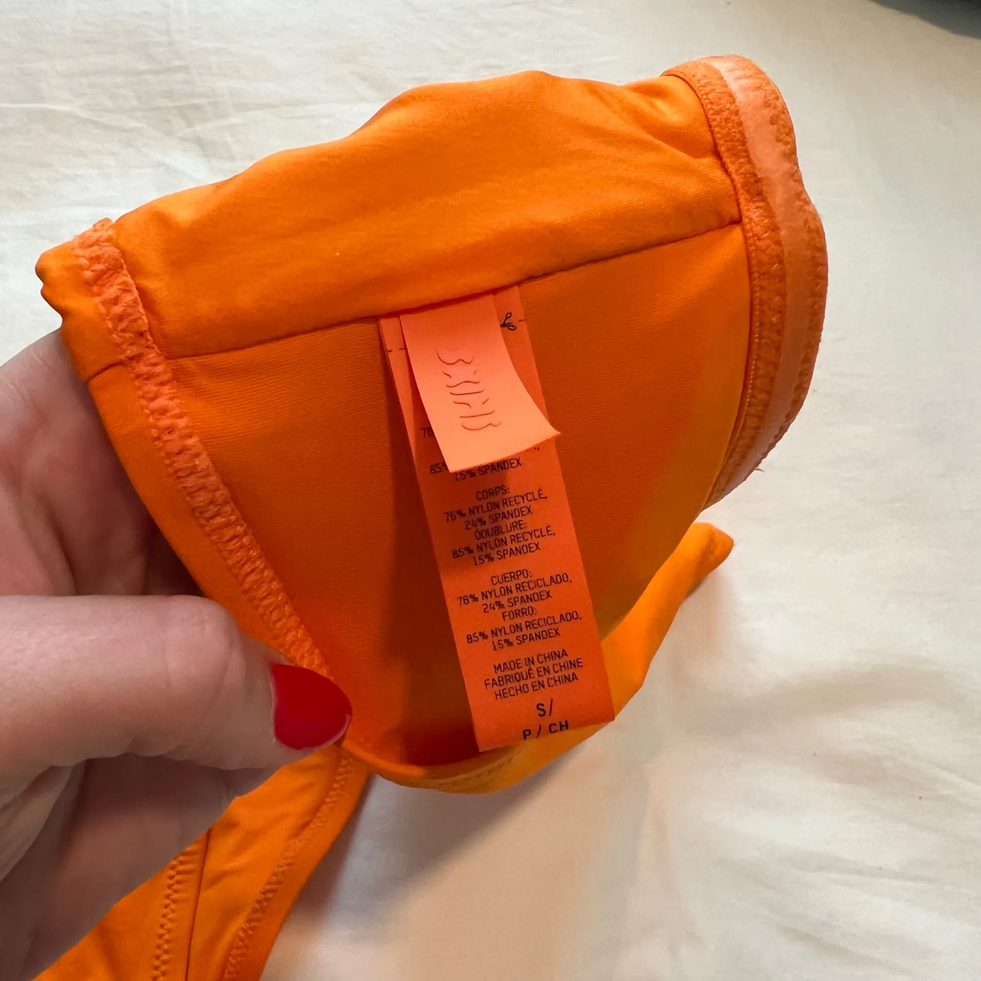 SKIMS Swim Bandeau Bikini Top and Mid Coverage Bottoms in Bright Orange Bikini Set - Image 5