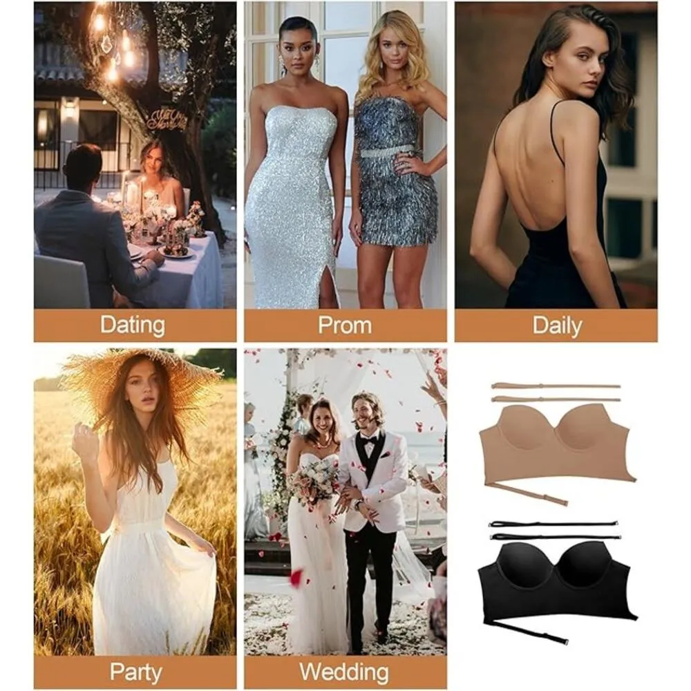 NWT ~ 2 Pack Black & White Seamless Low Back Wireless Halter Bras ~ Women's XXL - Image 6