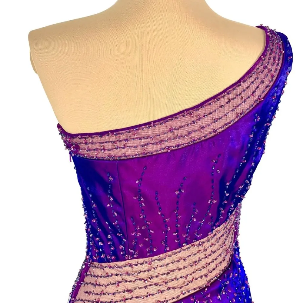 Alyce Paris Alyce Designs One Shoulder Beaded Illusion Formal Gown Prom Purple Size 6 - Image 8