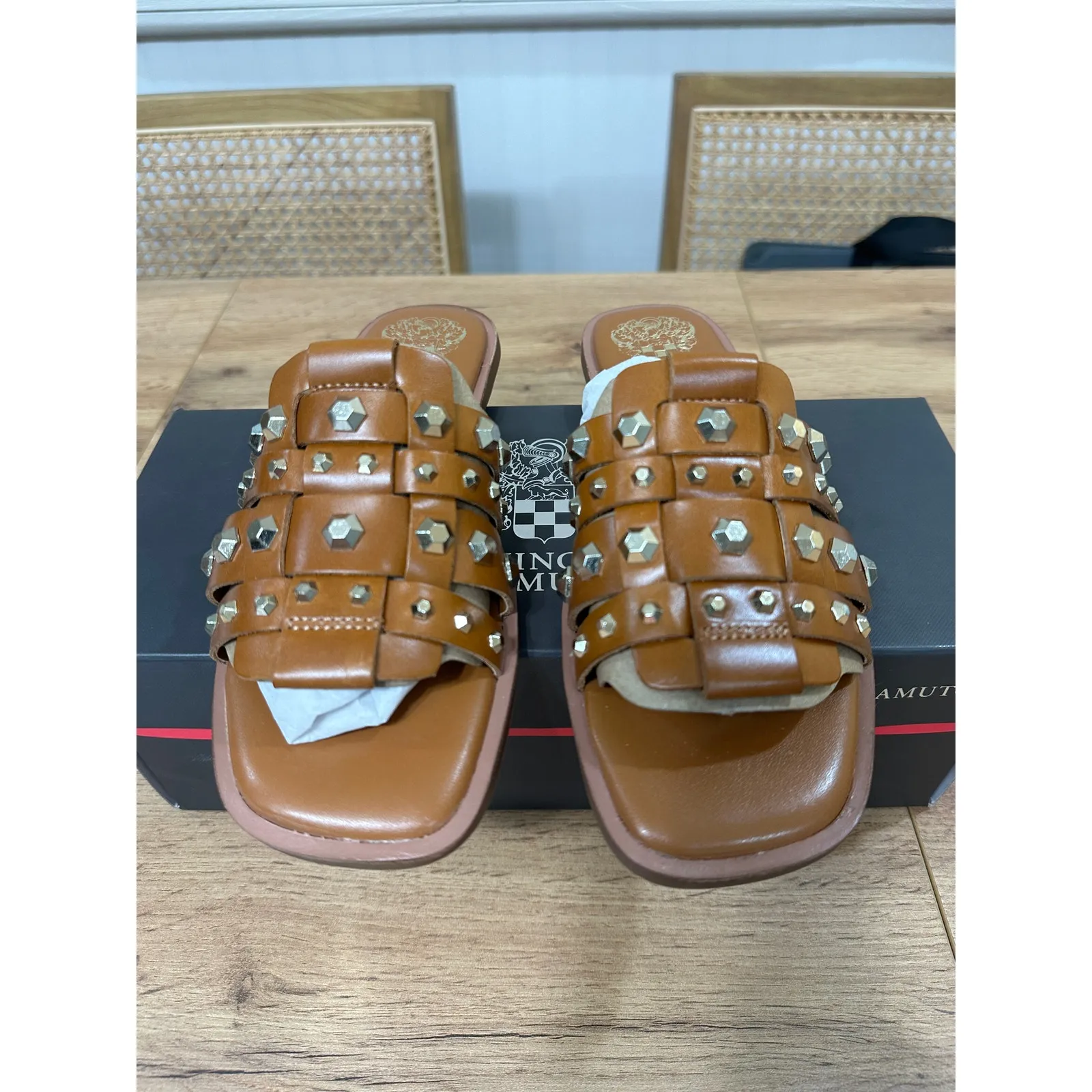 Vince Camuto Neverna Studded Slide Sandal Canyon Leather Sz 6.5 NIB Edgy Details - Image 6