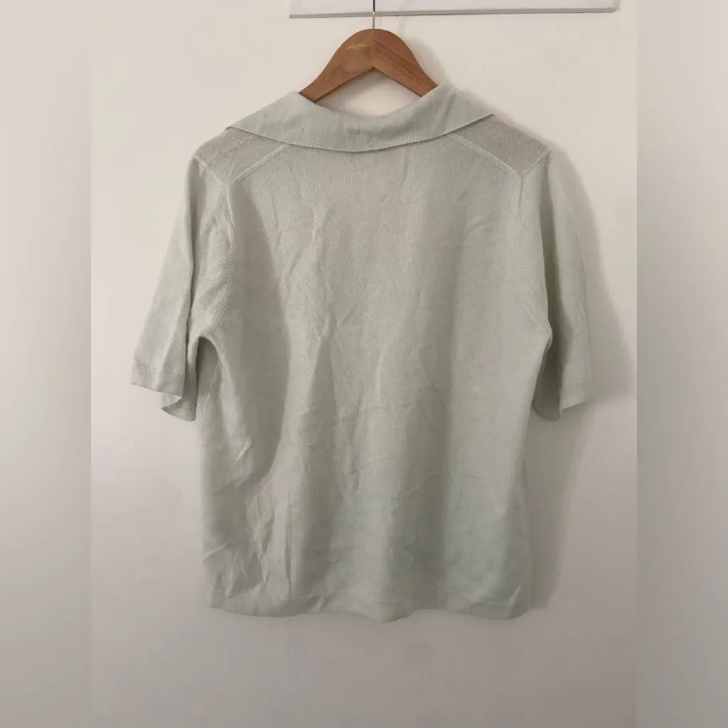 Vince Womens Cashmere-Silk Short-Sleeve Polo Sweater Size XL light Green - Image 6