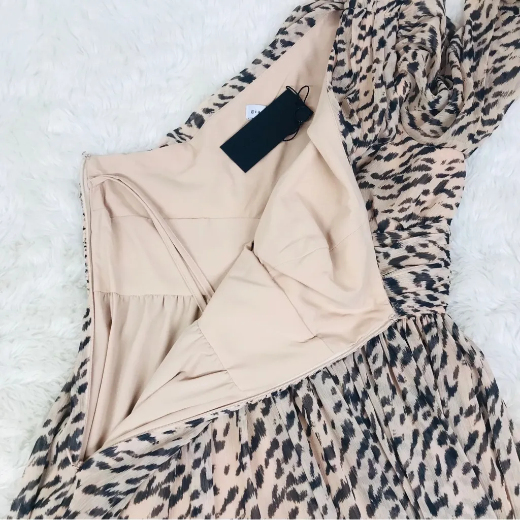 GIANNI BINI Leopard Print Maxi Dress One Shoulder Long Sleeve Party Size 0 New‎ - Image 9