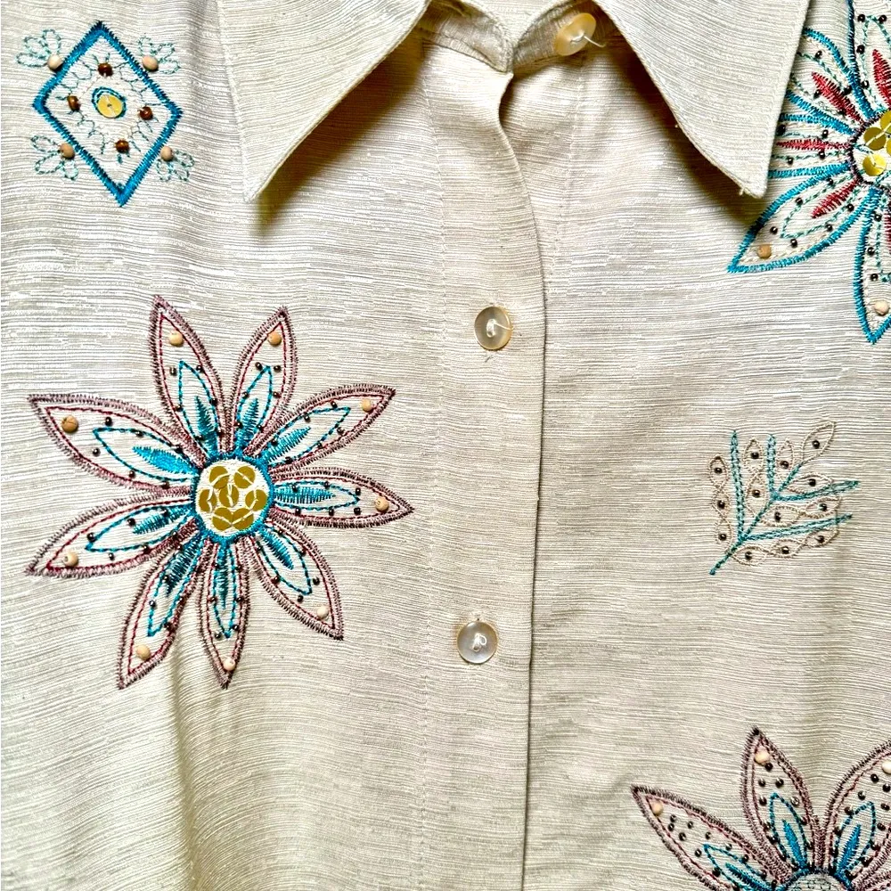 Alfred Dunner Women Blouse 3/4 Sleeve Button Down Shirt 100% Silk padded VTG - Image 3