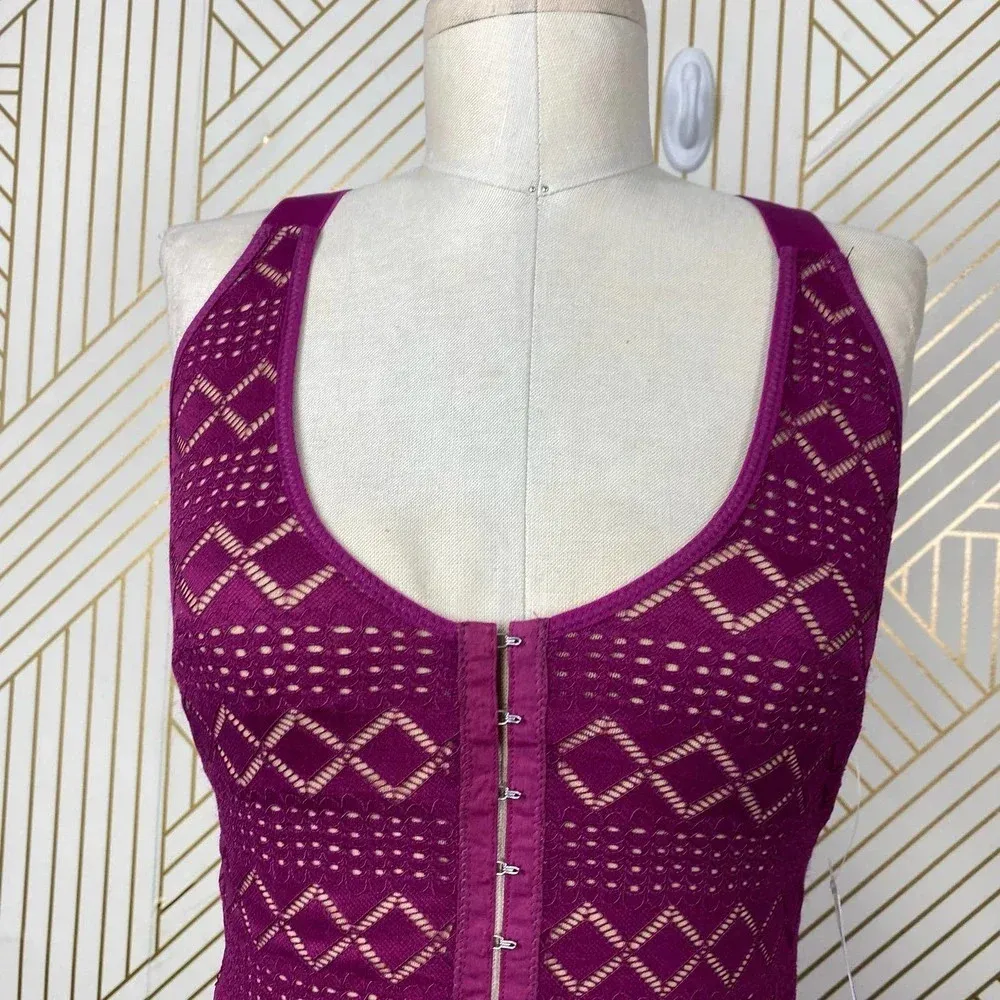 FREE PEOPLE Thank You Never Bodysuit in Myrtle‎ Magenta Size US XS - Image 4