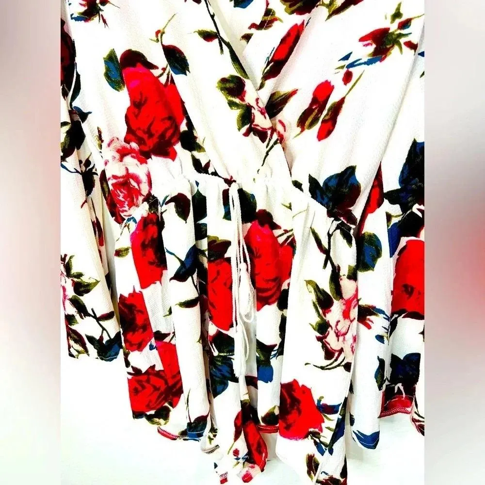 🆕 White And Floral Boho Long Sleeve Romper Size Medium - Image 4