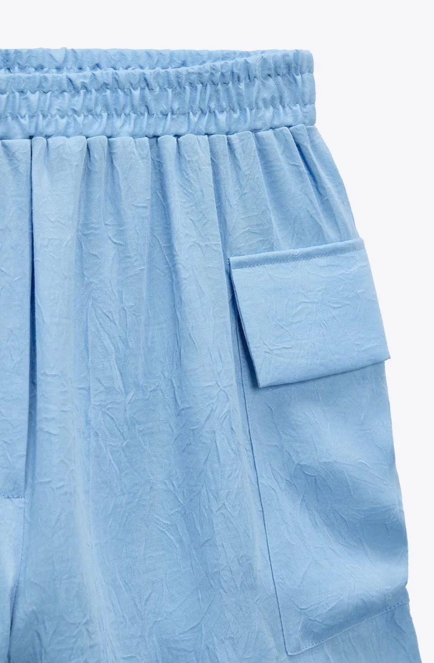 Satin Effect Cargo Shorts, Size M - Image 6