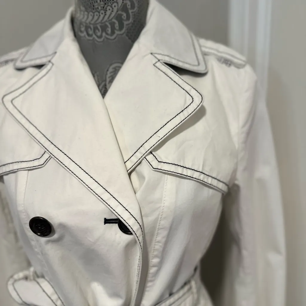 Banana Republic Womens Sz: S Bright White Lined Double-Breast Belt Trench Coat - Image 9