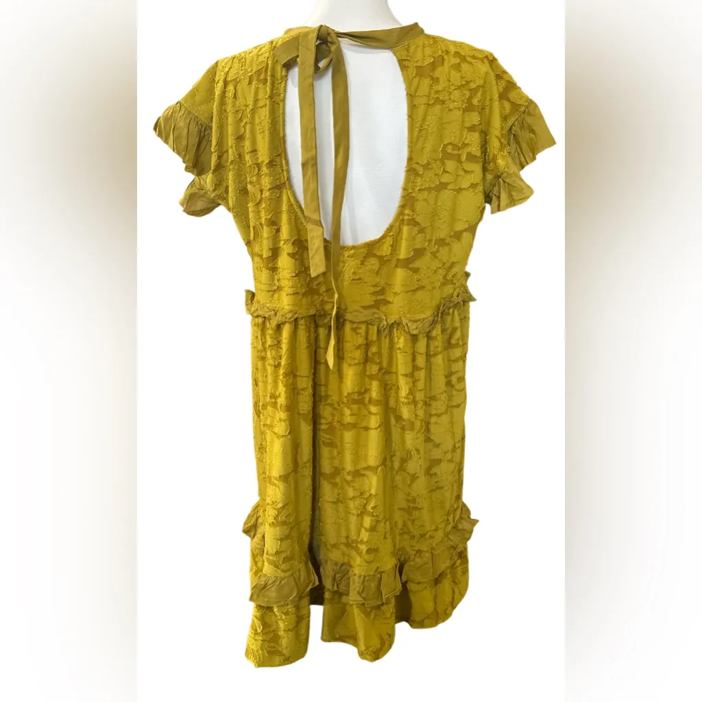 Anthropologie Playful Ruffle Knit Mustard Mini Dress - Image 5