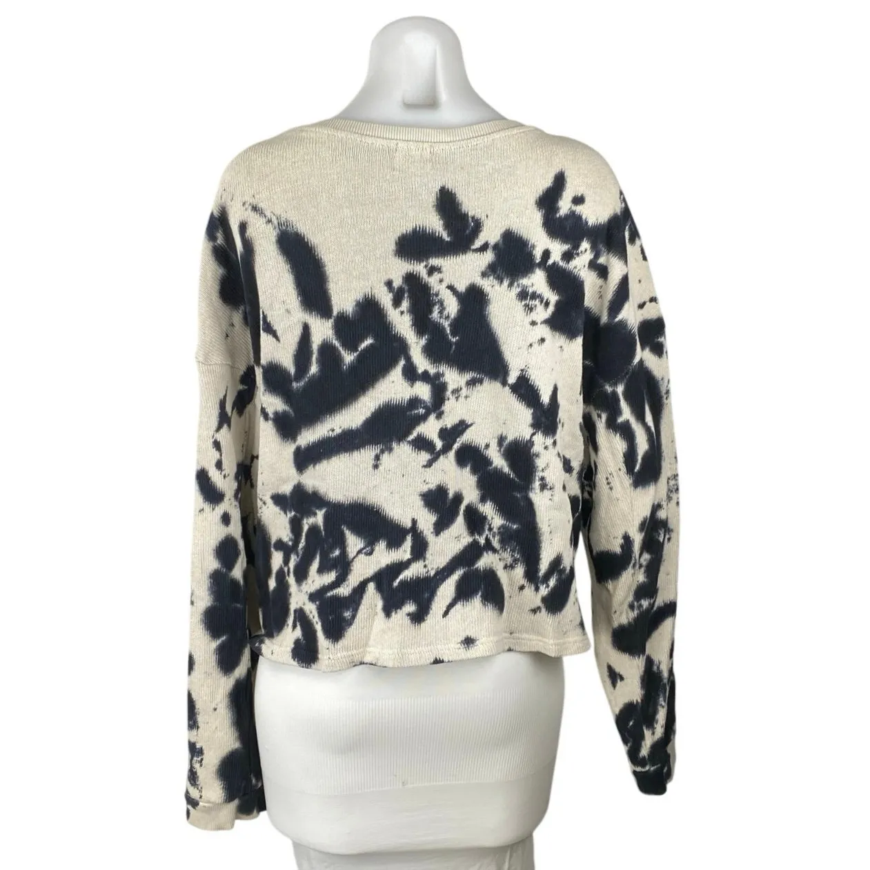 Zara Women's Cream Black Tie Dye Crewneck Long Sleeve Sweatshirt Sweater Top S - Image 3