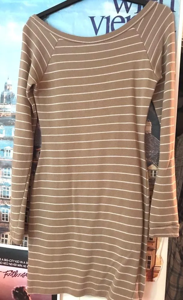 Beige Striped Long-sleeve Dress - Image 3