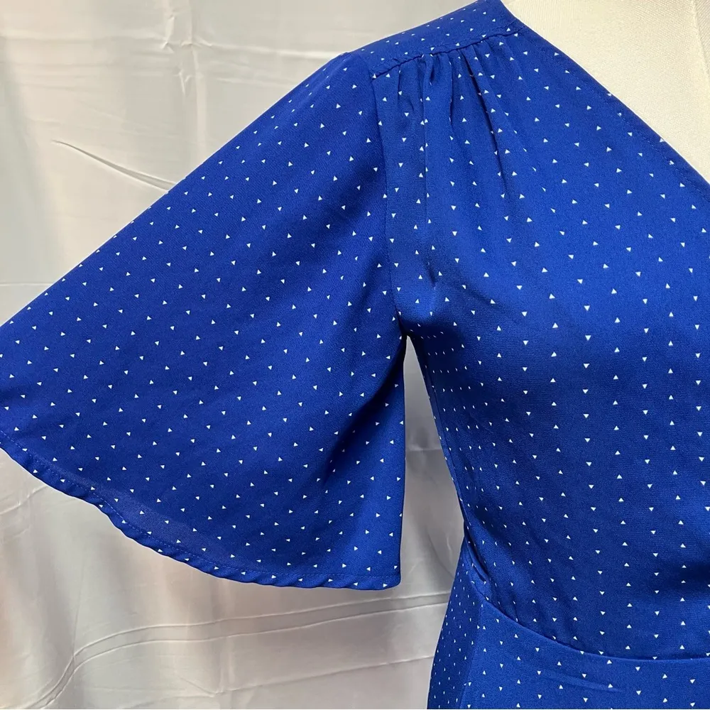 Lulus Farah Royal Blue Print Midi Wrap‎ Dress Womens XS Spring Wedding Elegant - Image 3