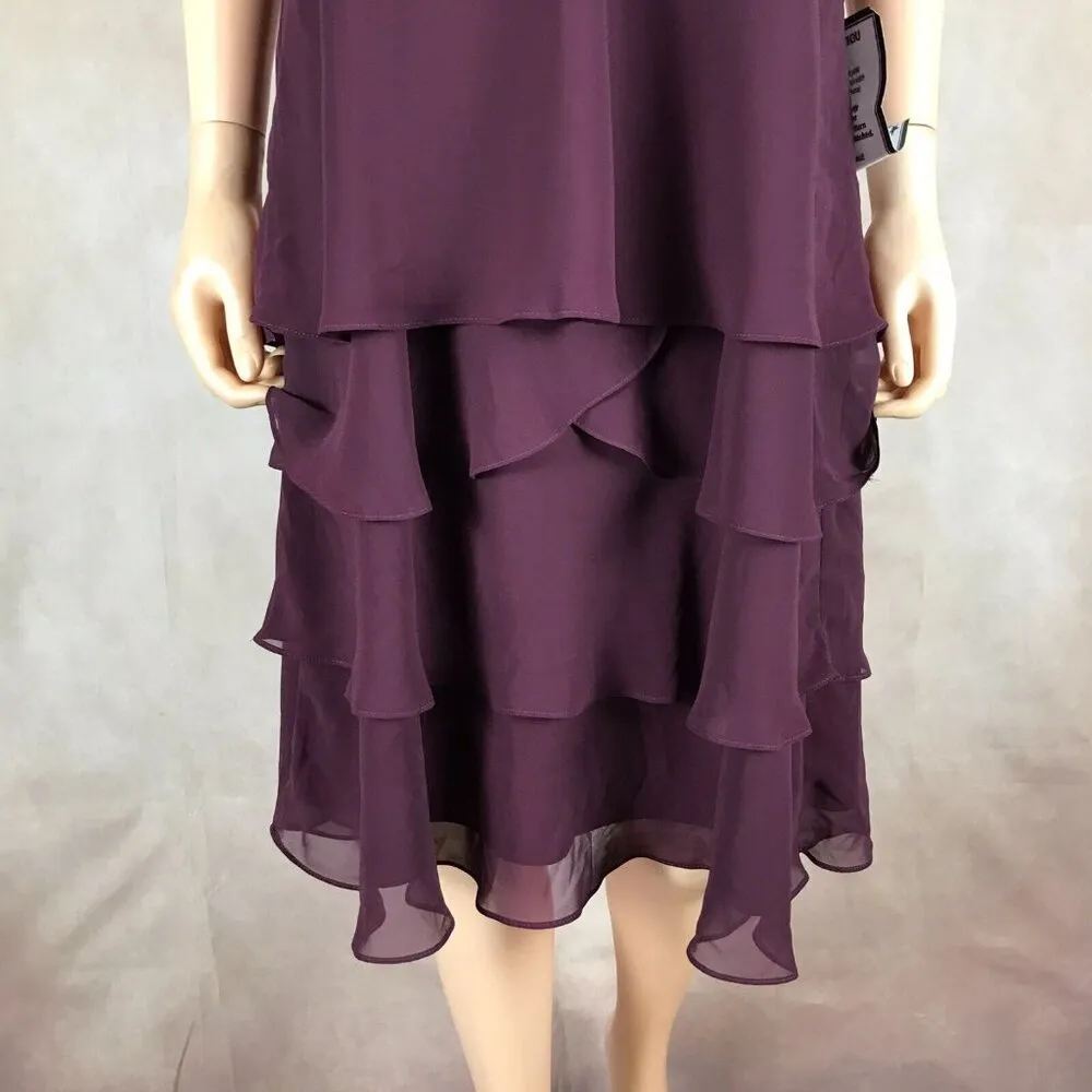 SL FASHIONS Women's Purple Tiered Chiffon Dress NWT 14 - Image 3
