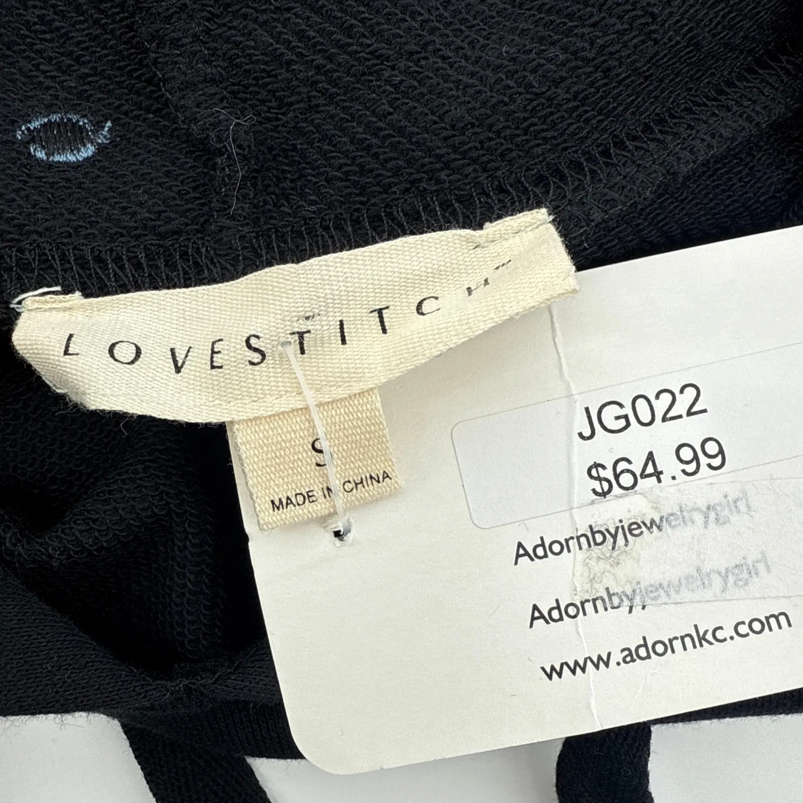 NWT Lovestitch Black Cropped Hoodie Colorful Embroidered Polka Dots Size Small - Image 5