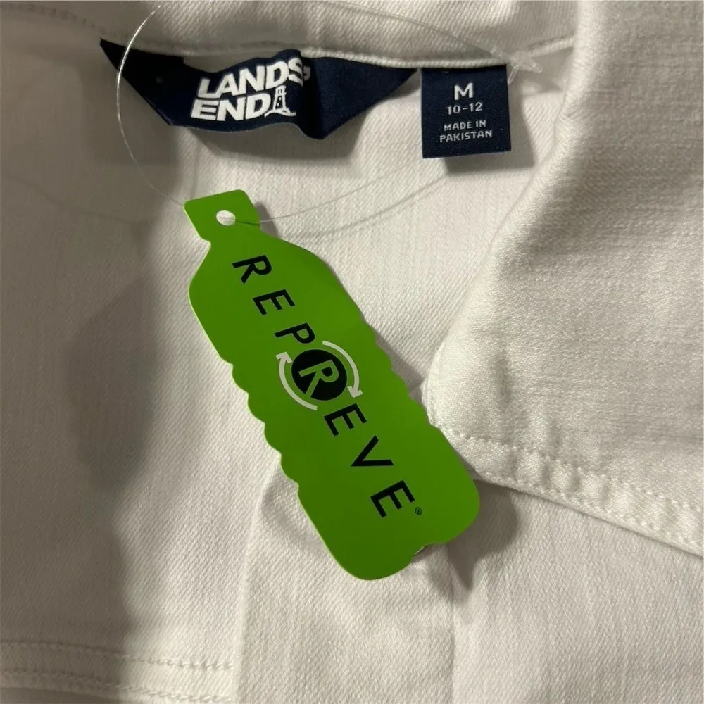 Lands' End Women's White Denim Jean Jacket Size M Casual Formal w/ Side … - Image 13