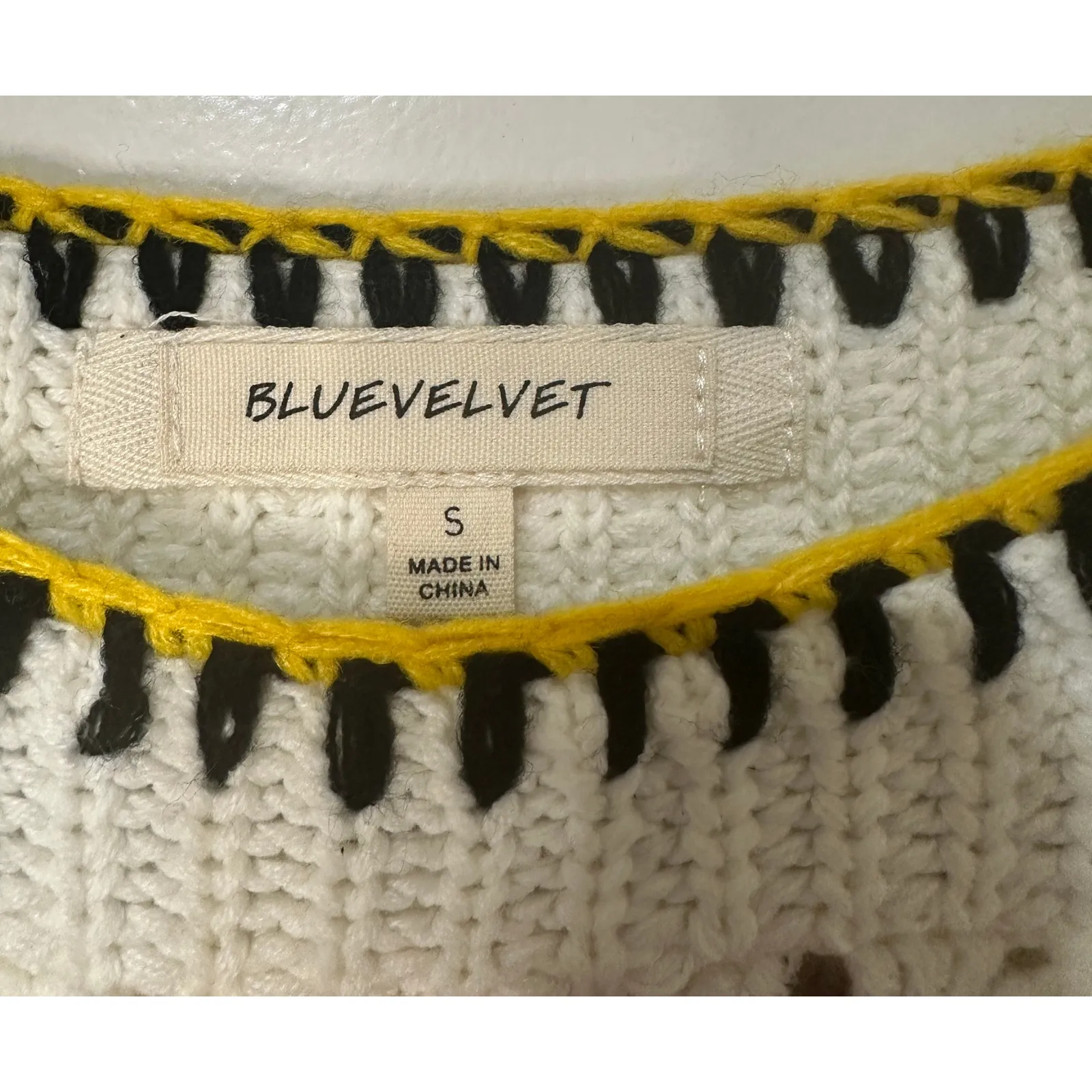 Blue Velvet Brianna Granny Square Knit Long Sleeve Sweater White Multi Small NWT - Image 7