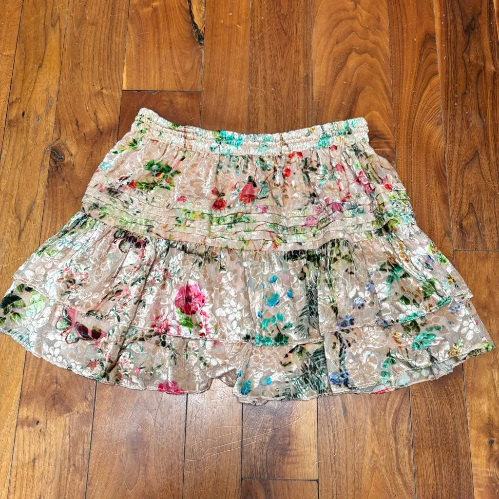 Hemant & Nandita Tiered Velvet Mini Skirt L Green Size L - Image 7