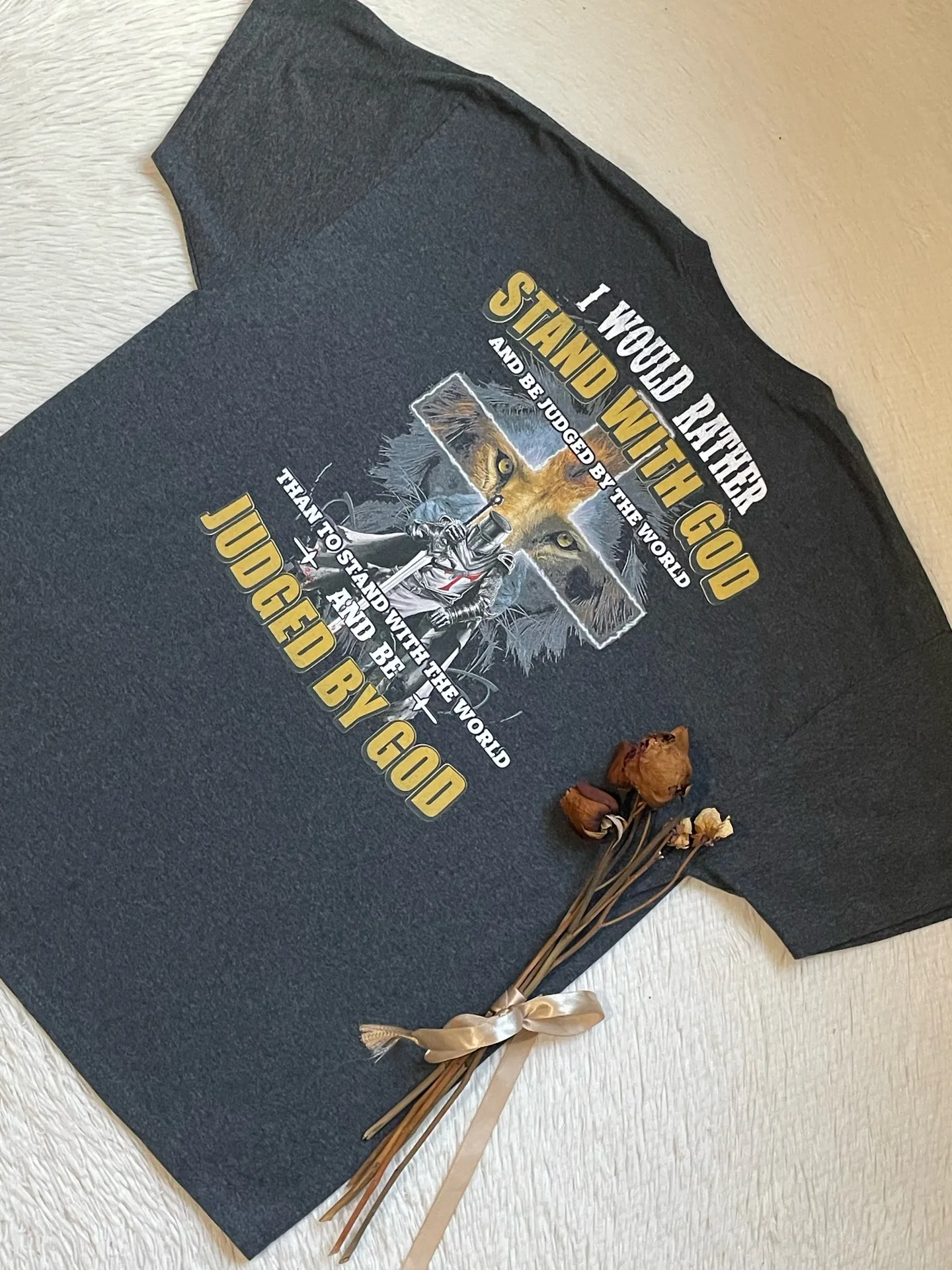 Hanes Stand with God knight dark gray short sleeve tee - Image 7