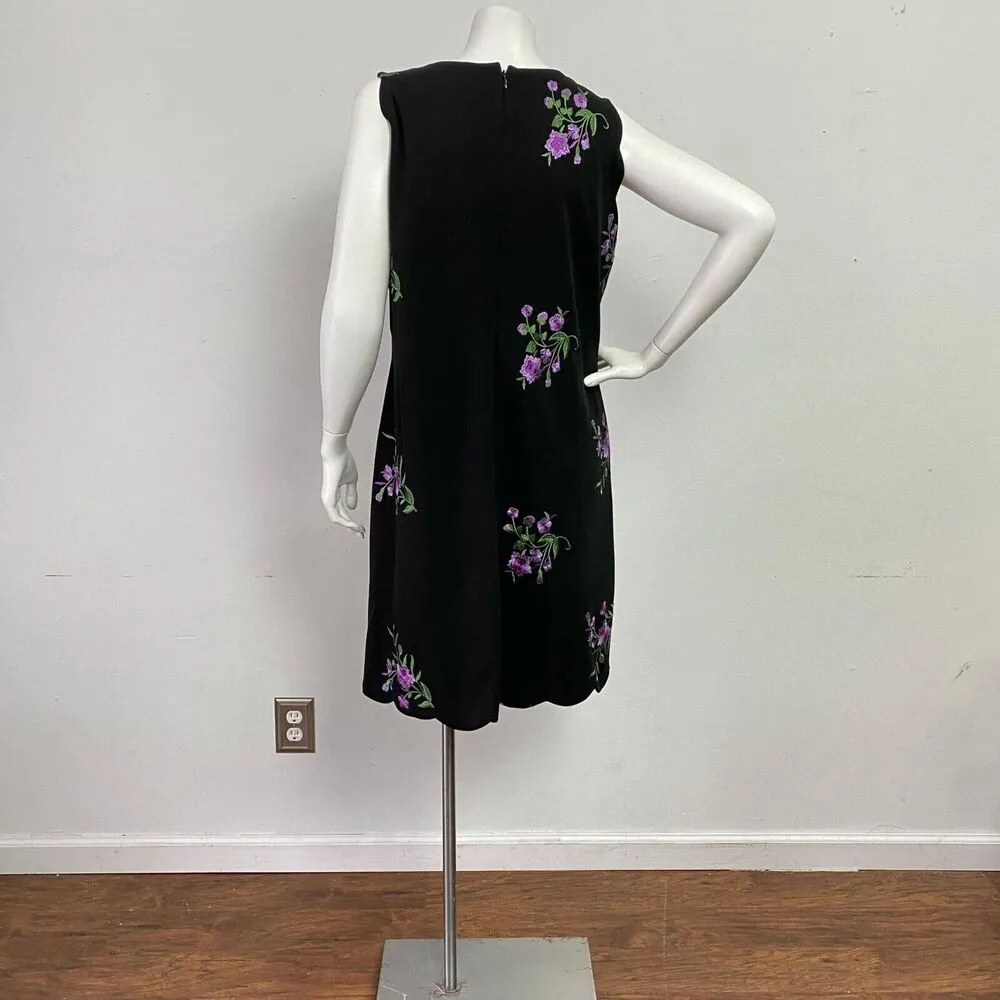 Jones Studio Dressbarn Women's Sz 10 Black Floral Casual Embroidered Dress - Image 4