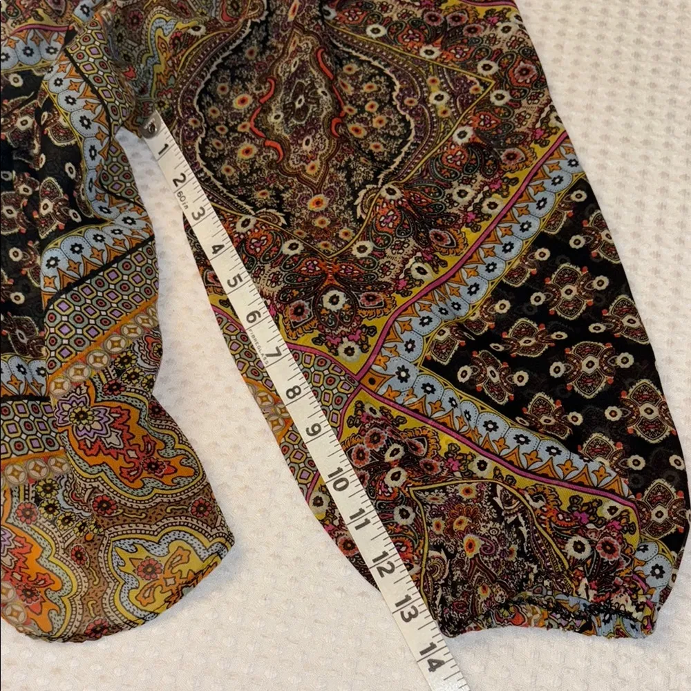CHA CHA VENTE Size M Bohemian Paisley Floral Semi Sheer Women's Top Blouse Brown Size M - Image 12