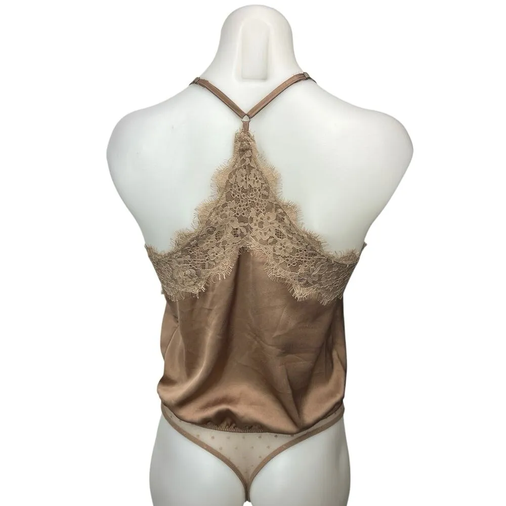 Abercrombie & Fitch Brown Tan Silk Satin Lace Cami Camisole Bodysuit Top Size S - Image 2