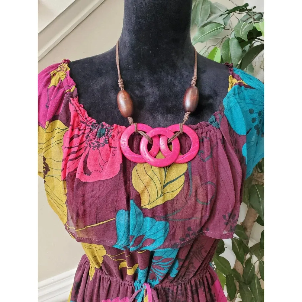 Flounce Women's Multicolor Floral Silk Round Neck Sleeveless Knee Length Dress M Size M - Image 2