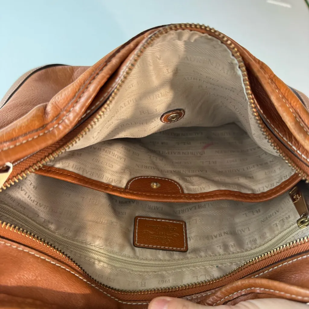 Lauren Ralph Lauren Cognac Leather Hobo Bag - Image 5