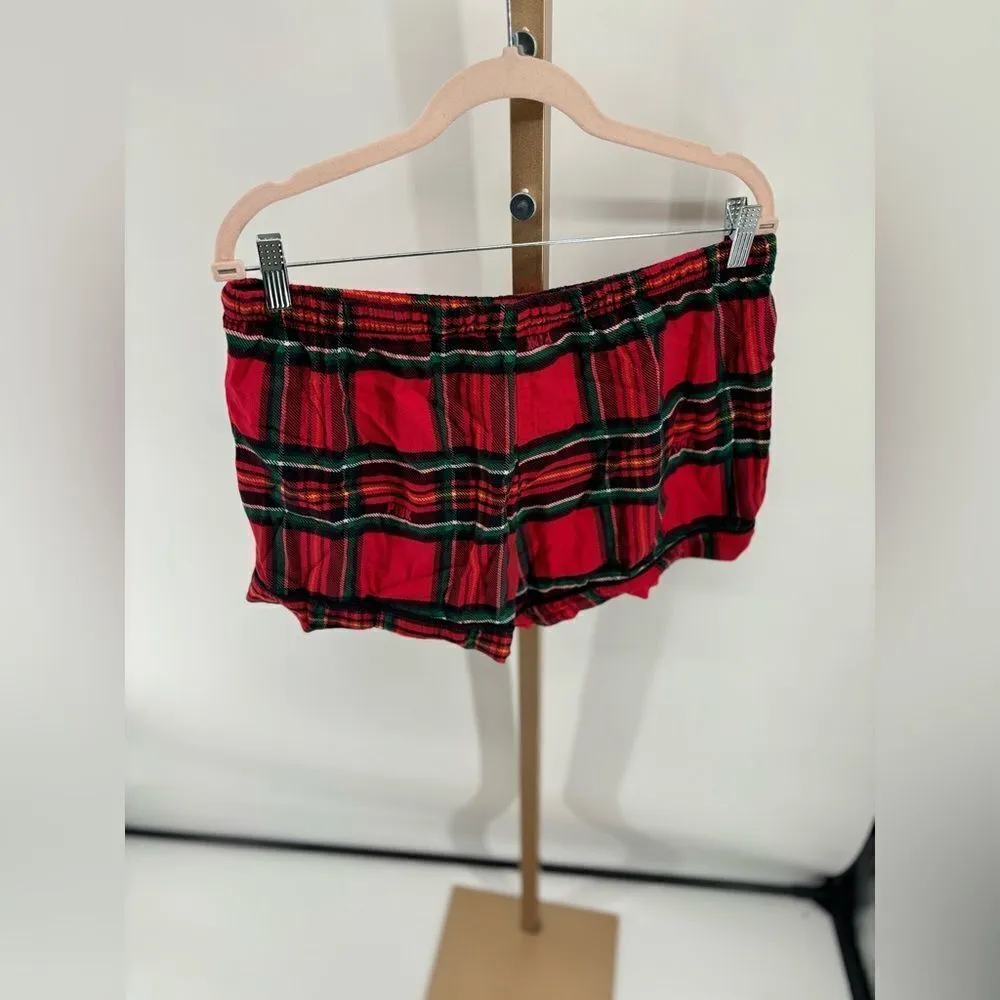 Victoria’s Secret PINK red plaid drawstring pajama shorts size large 56% cotton - Image 6