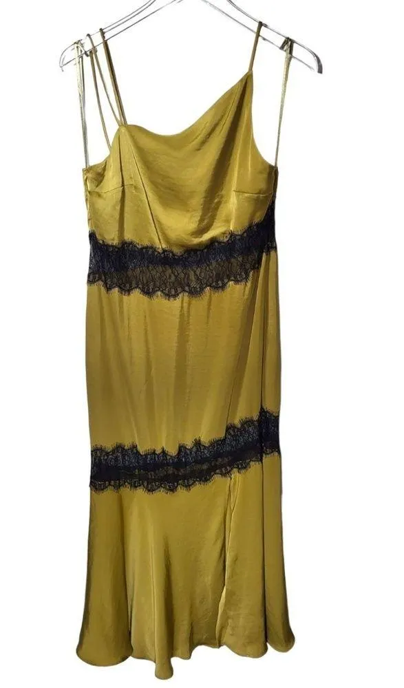 NWT Zara Satin Lace Asymmetrical Slip Maxi Dress in Olive Green/Black - Image 7