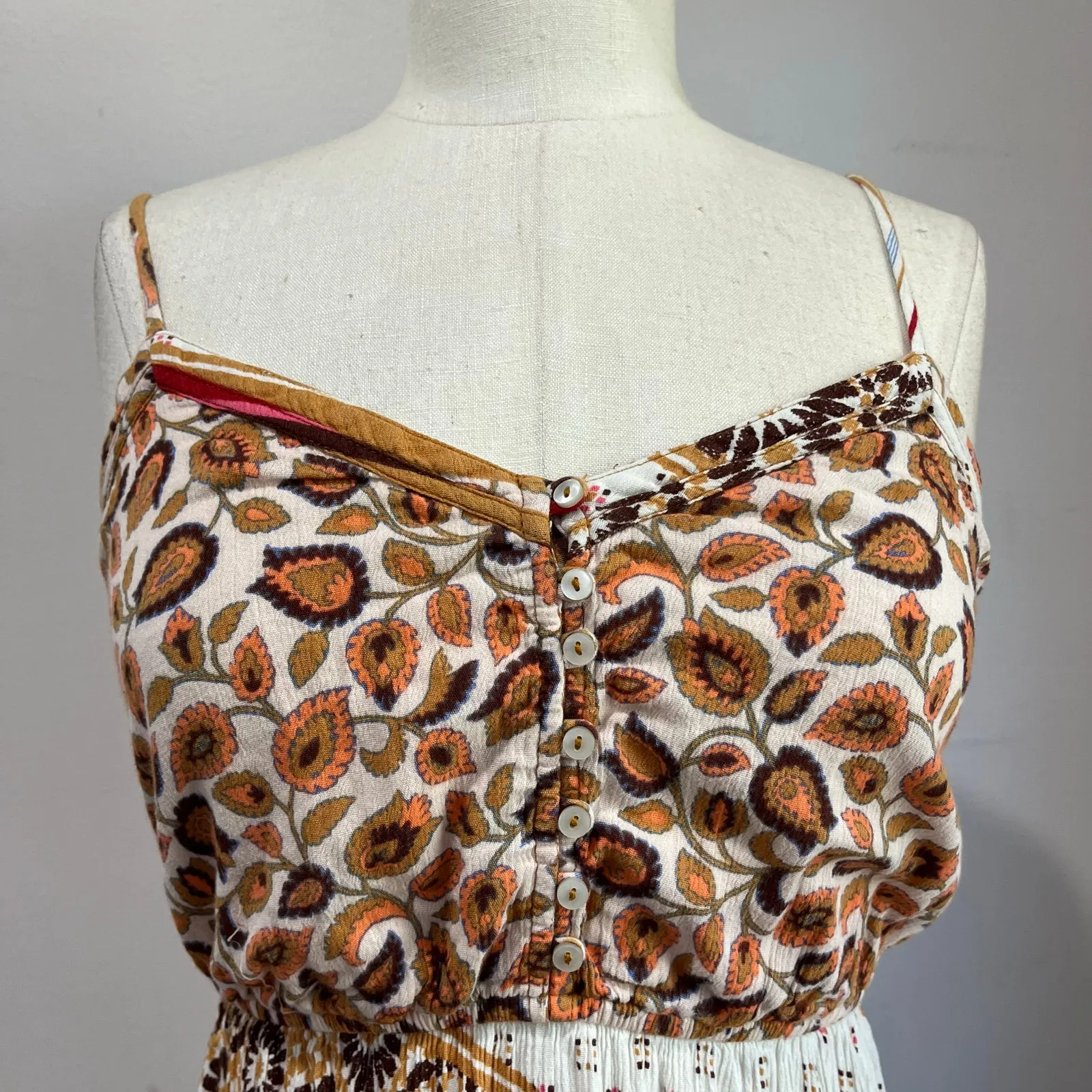 Aerie  Boho Patchwork Midi Dress Size M Cotton Blend Spaghetti Strap - Image 5