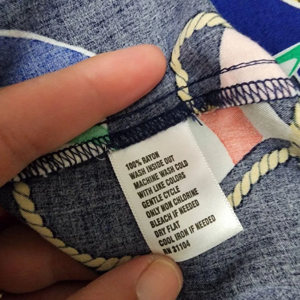 Crown & Ivy Navy Nautical Flag Print Tie Neck Long Sleeve Blouse Size Large - Image 7