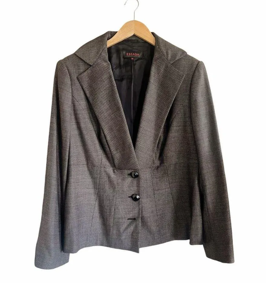 ESCADA Blazer Jacket Single Breasted Wool Career Slim Tailored 46 EUC Brown Size 4 - Image 8