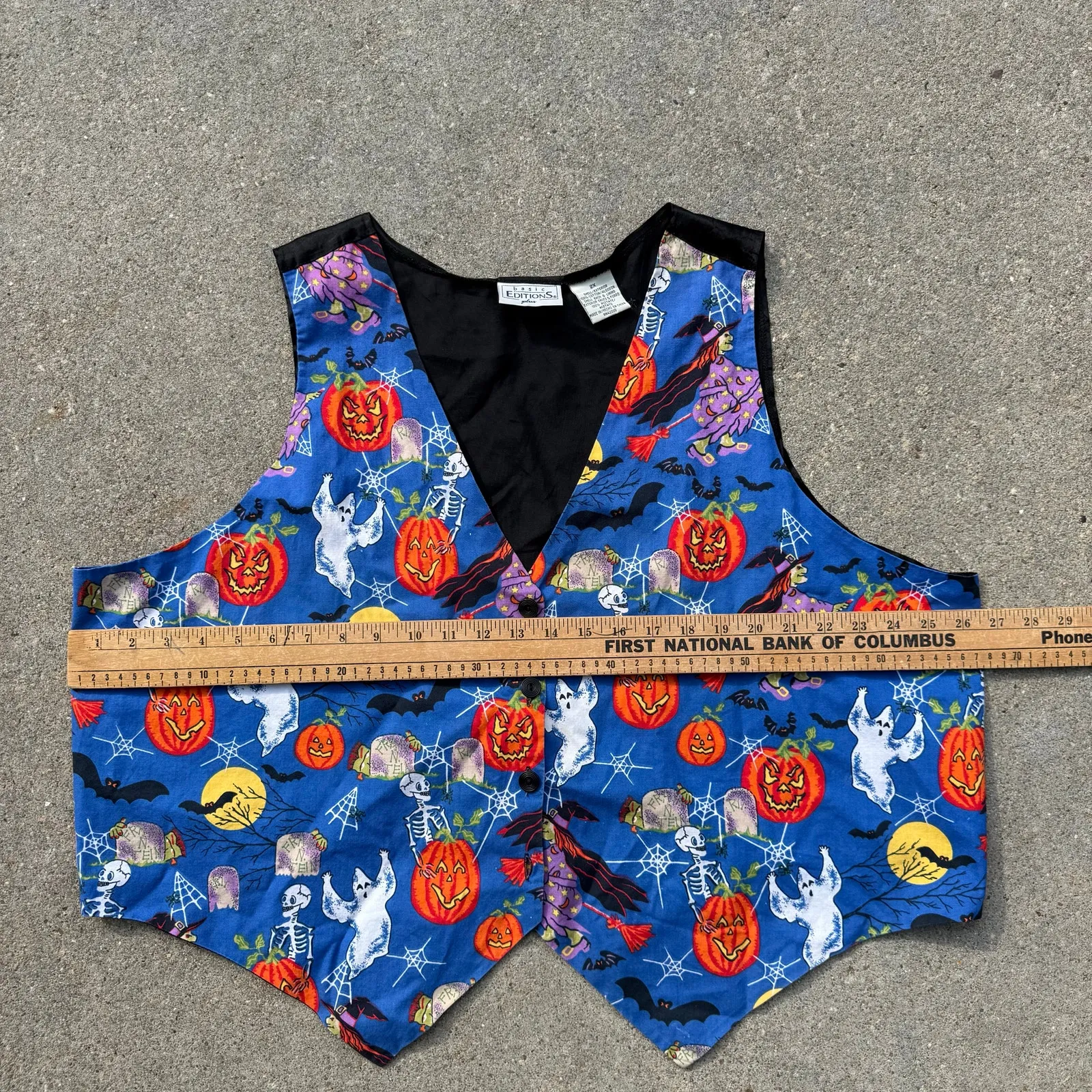 Vintage 90s Basic Editions Halloween Vest Jack'o'Lantern Ghost Bat Full Moon 2X Black - Image 5