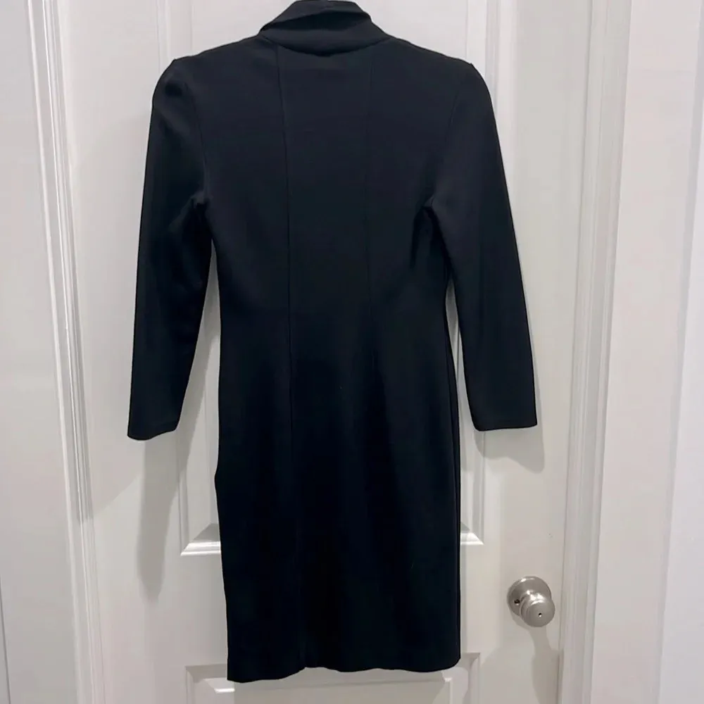 Armani Collezioni Long Sleeve Half Zip Drape Front Black Mid Dress Sz 4 - Image 6