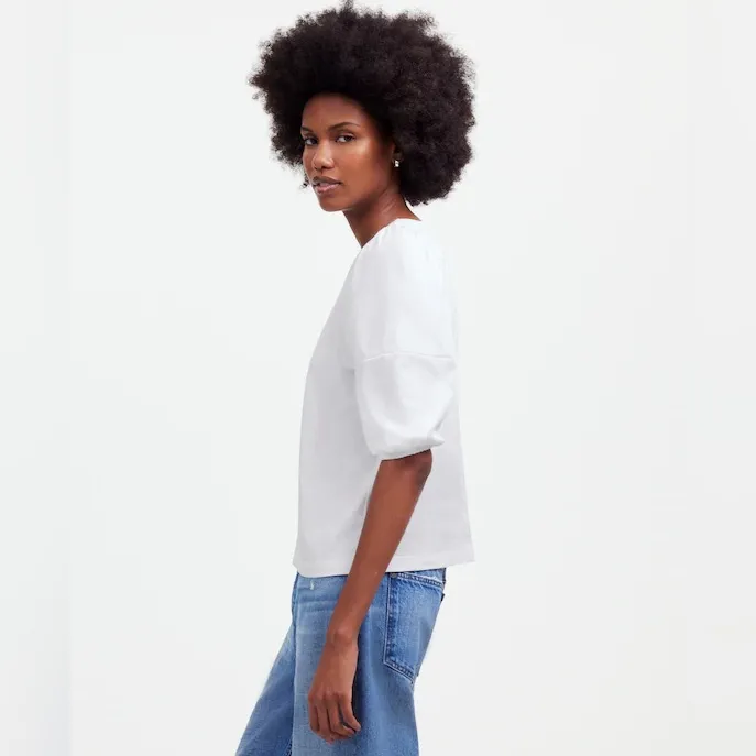 Madewell women’s Puff-Sleeve Tee short sleeve cotton white Size XXS NWT - Image 2