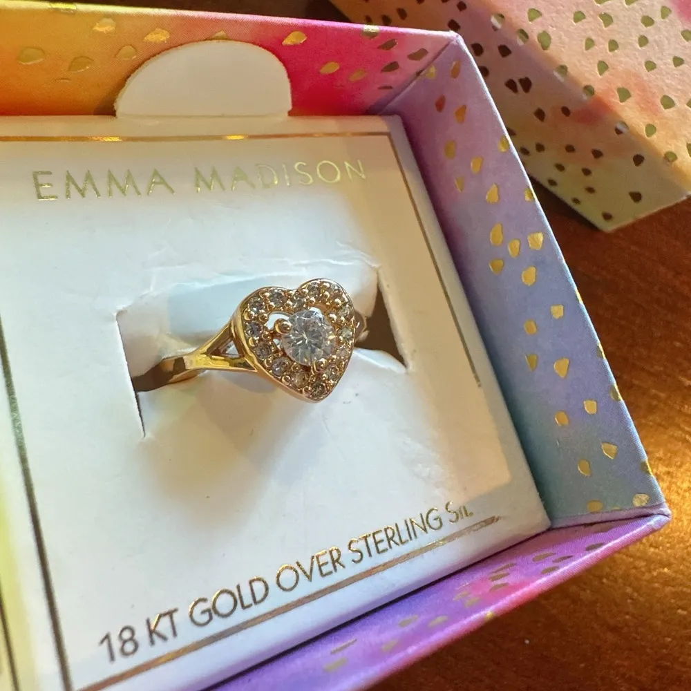 Emma Madison 18kt gold over sterling silver crystal diamonds Heart Ring Sz 5 - Image 3