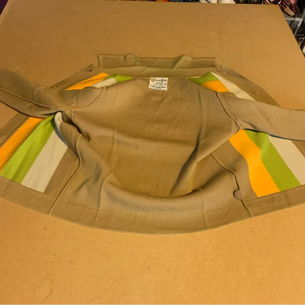 MARCO POLO IMPORTS VINTAGE 1960'S TAN, GREEN AND ORANGE WOOL CARDIGAN (10) - Image 11