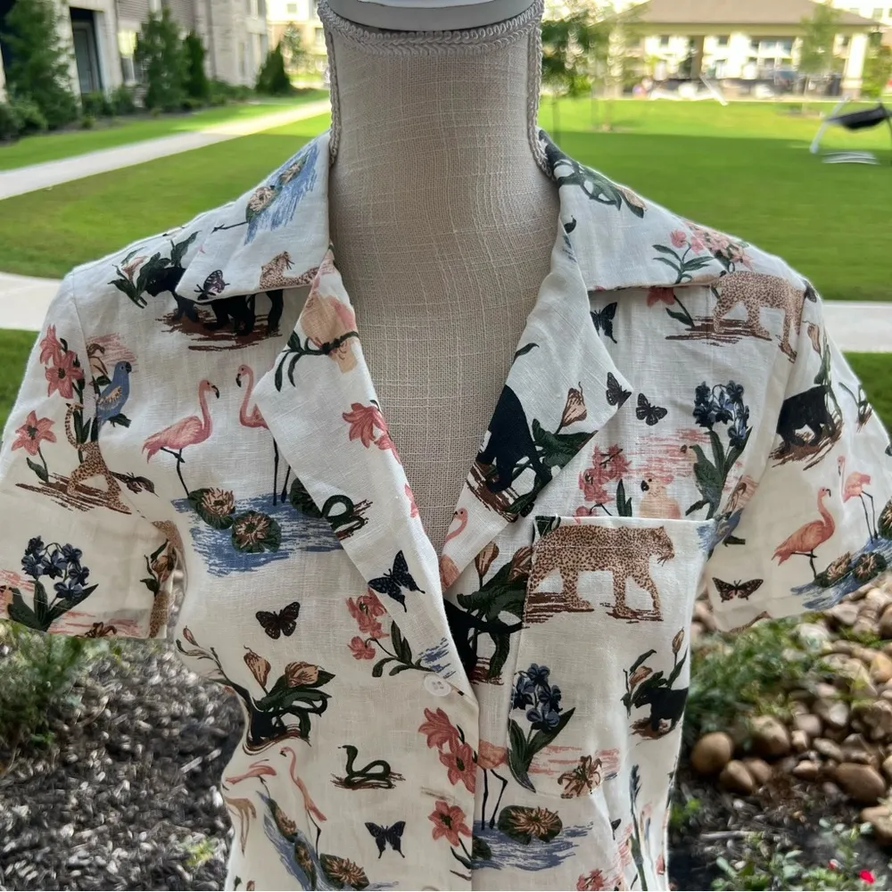 Reformation Holiday Linen Janeiro Tropical Print Top. - Image 2