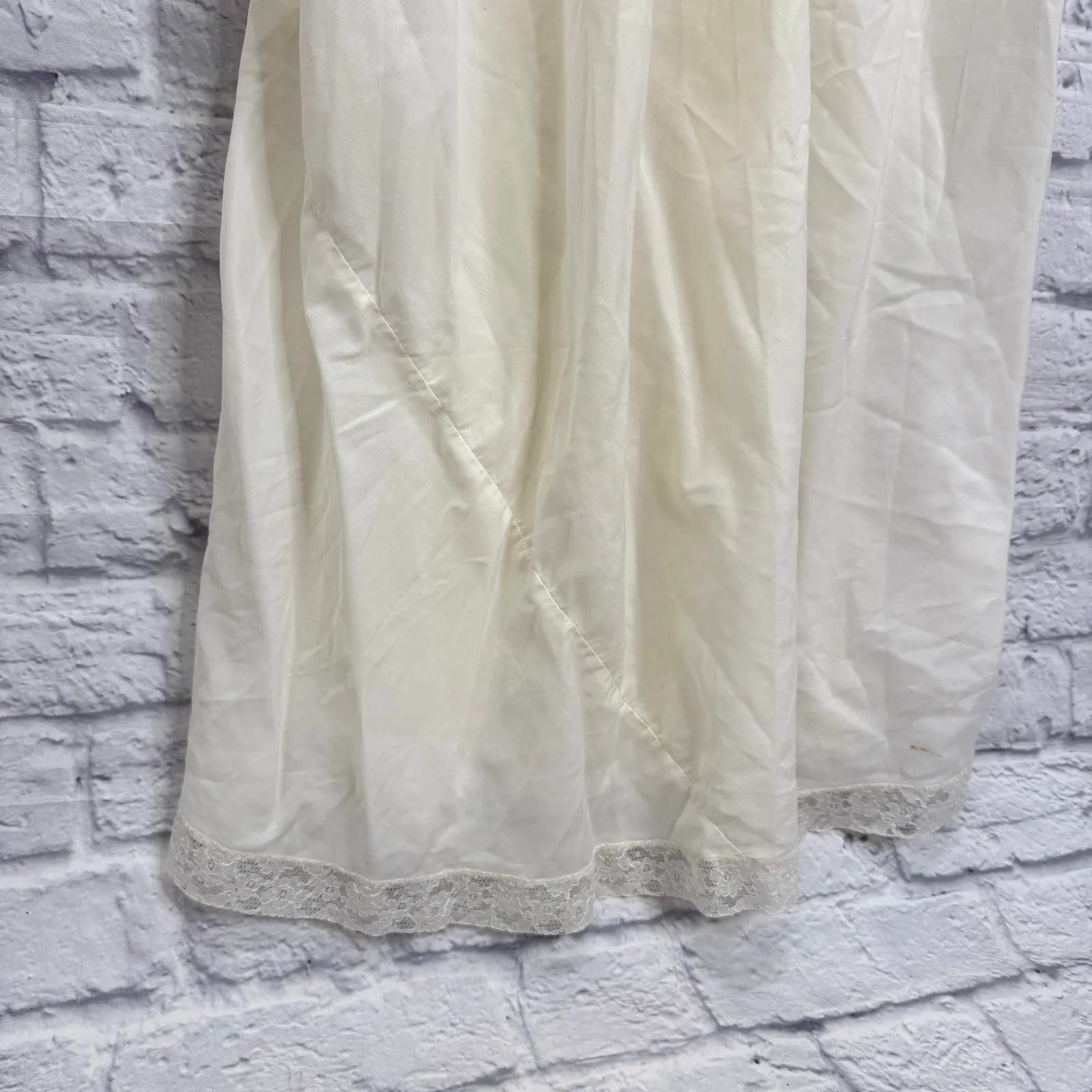Vintage Ivory White Maxi Nightgown Size M Semi Sheer Lace Empire Waist Nylon Size M - Image 4