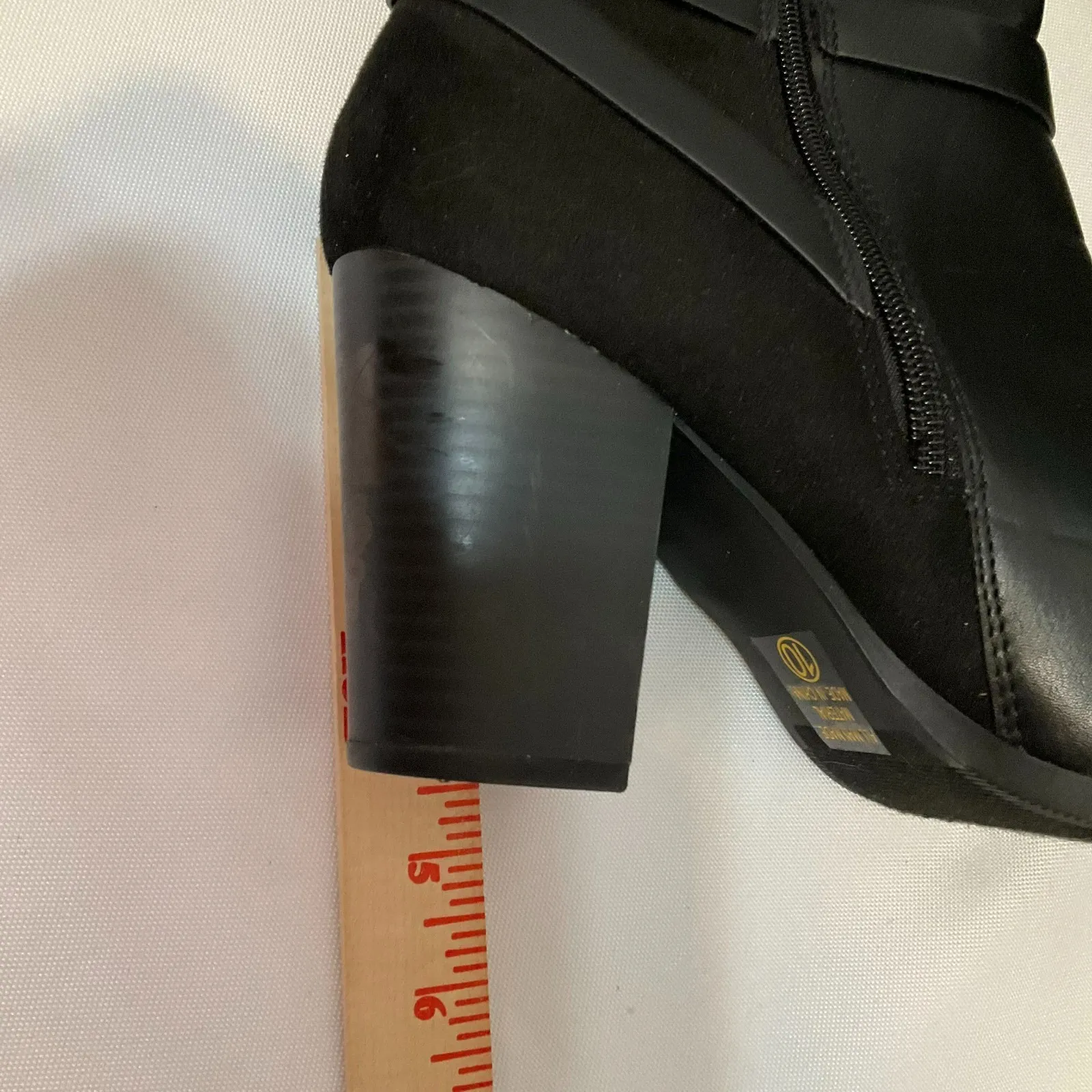 Women's Solid Black Heel Block Pointed Toe Side Zip Mid‎ Calf Boots Size 10 - Image 11