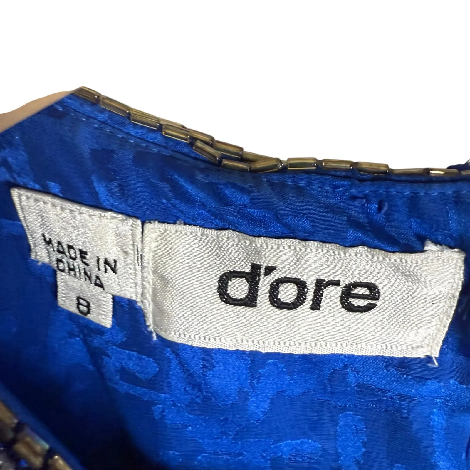 Vintage 80s d’ore Royal Blue Jewel Beaded Silk Jacquard Long Sleeve Dress Size 8 - Image 8